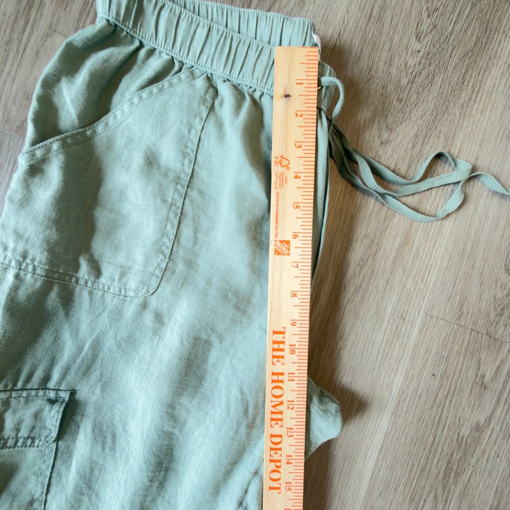 Nicole Miller 100% Linen Cargo Pants Sage Green Breathable Joggers Womens Large - Picture 8 of 9